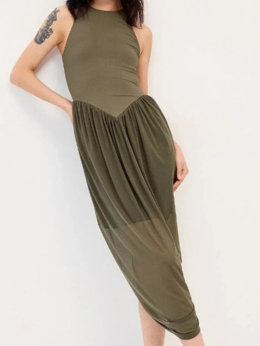 NWT Dual-material balloon maxi dress